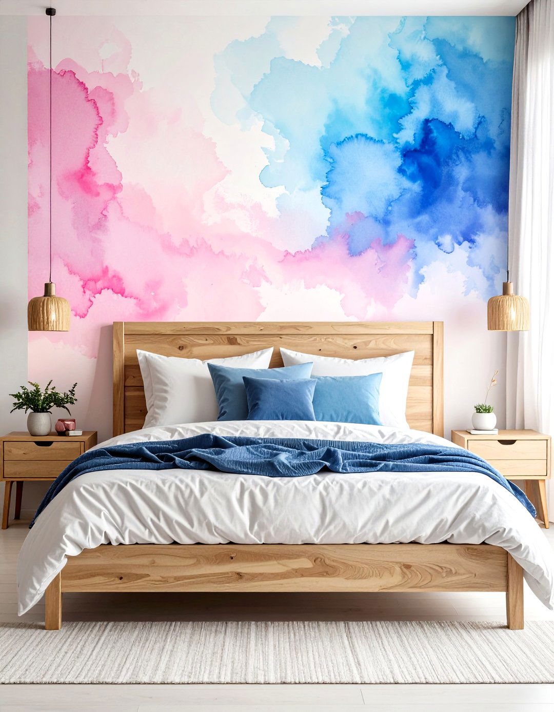 Abstract Watercolor Wall - 30 accent wall ideas for bedroom