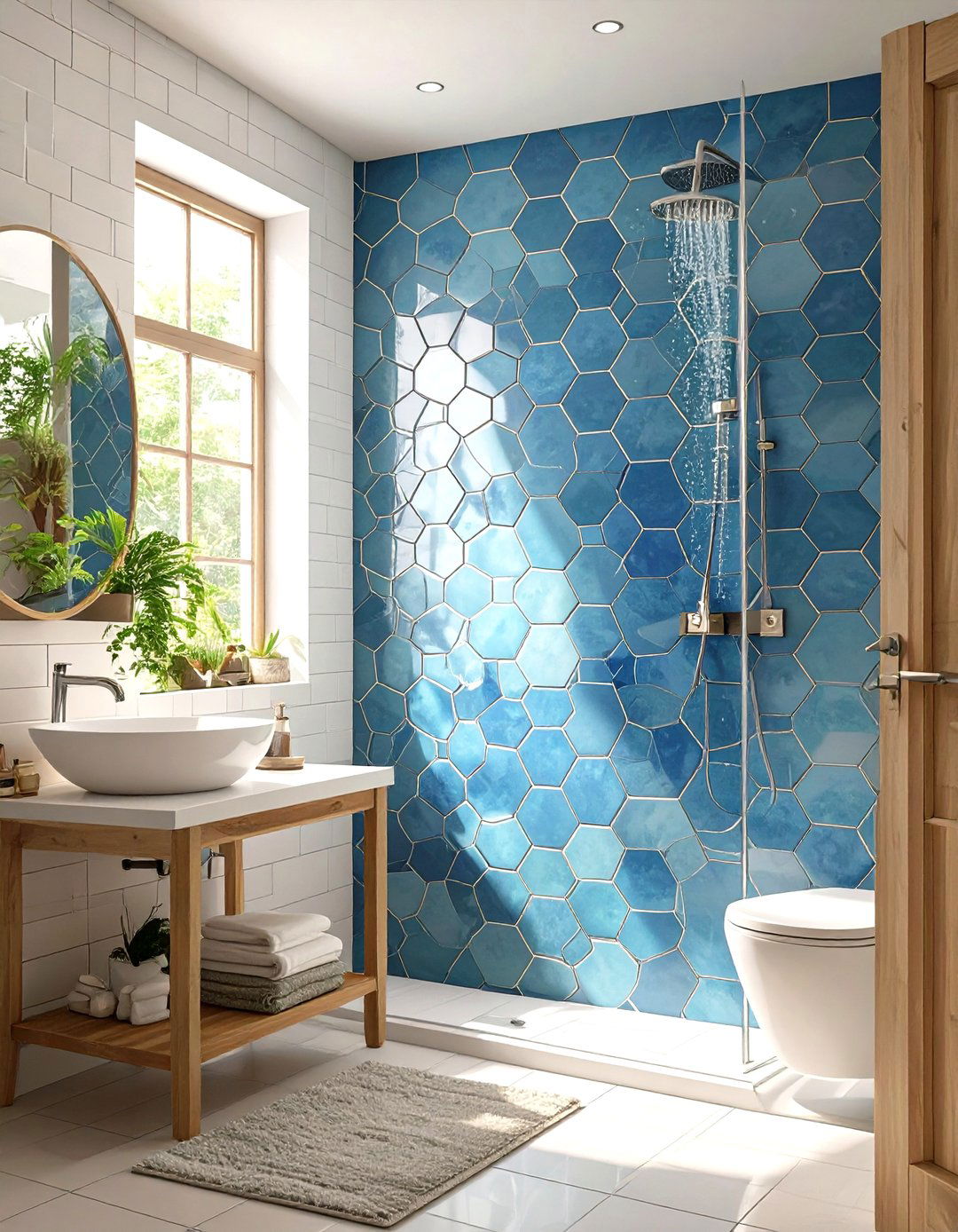 Accent Wall in the Shower - 30 small bathroom remodel ideas with shower