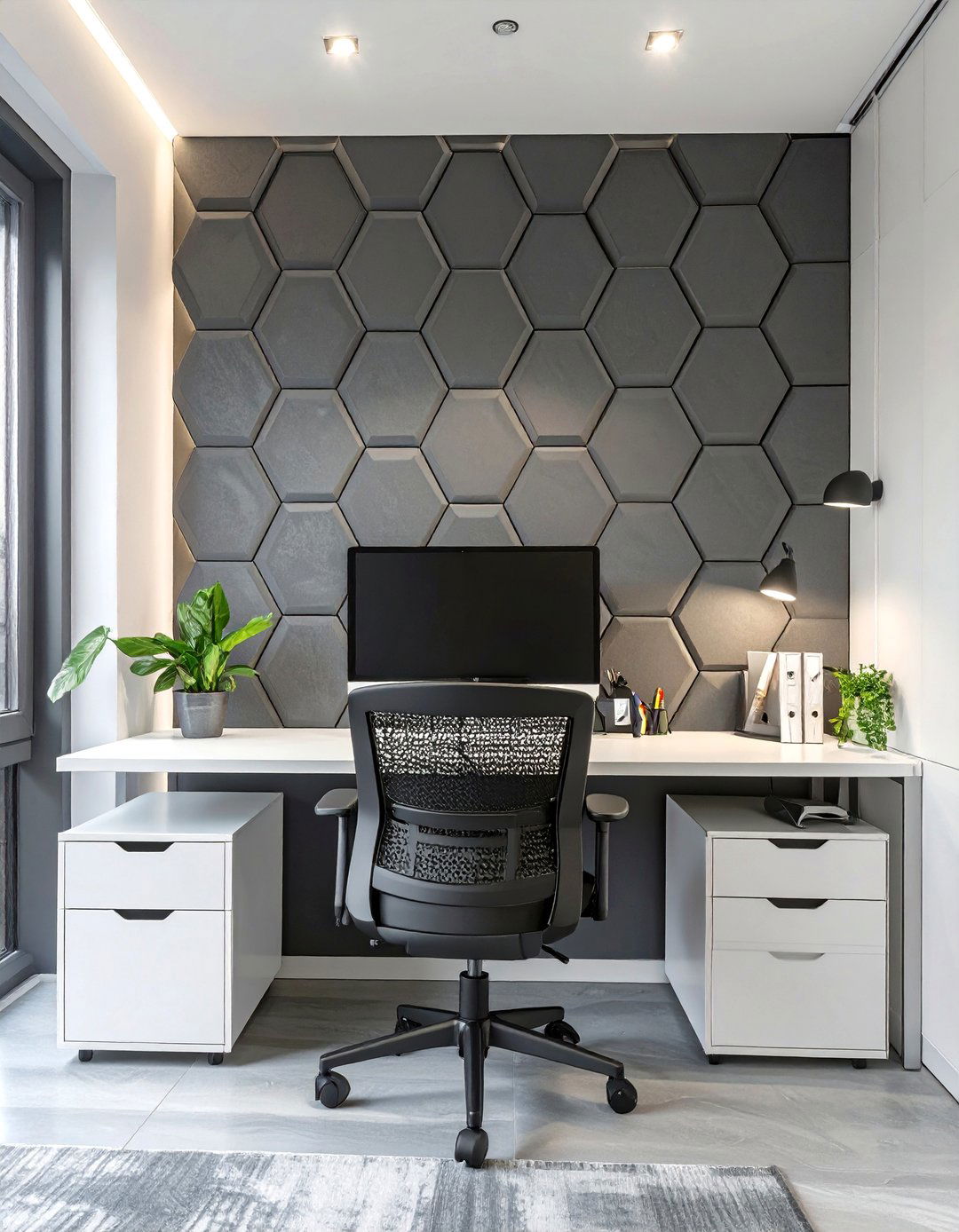 Acoustic Panel Feature Wall - 30 small office interior design ideas