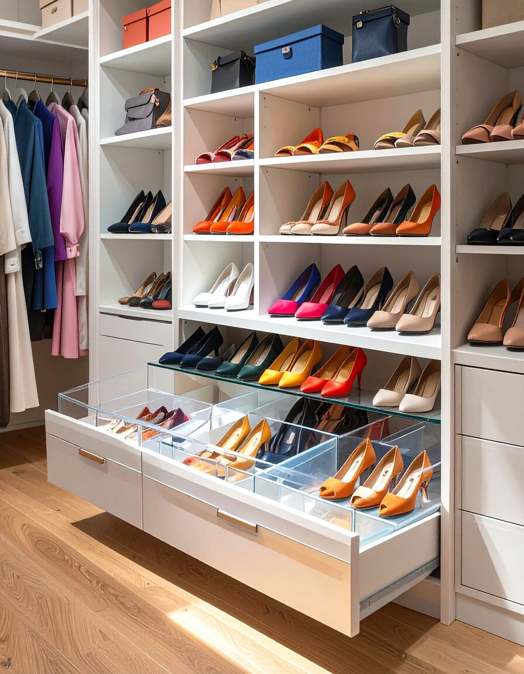 Acrylic Divider Shoe Drawers - 30 shoe closet ideas
