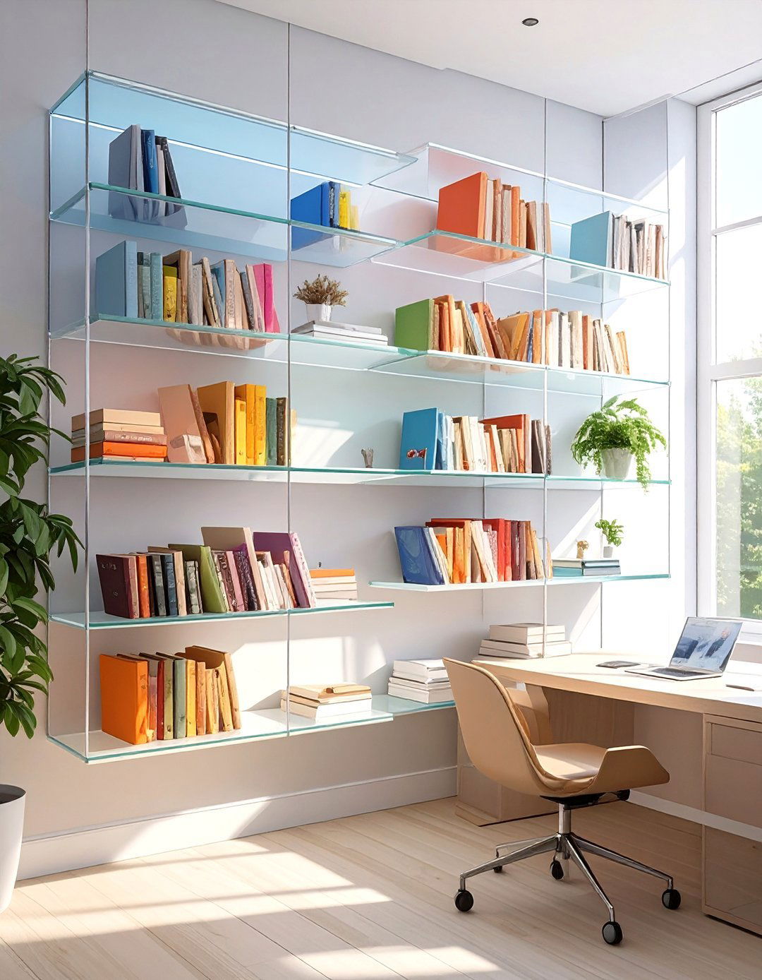 Acrylic Floating Bookshelves - 30 office shelving ideas
