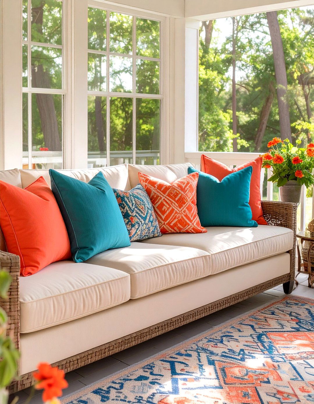 Add Comfort with Colorful Throw Pillows - 30 screened in porch decorating ideas