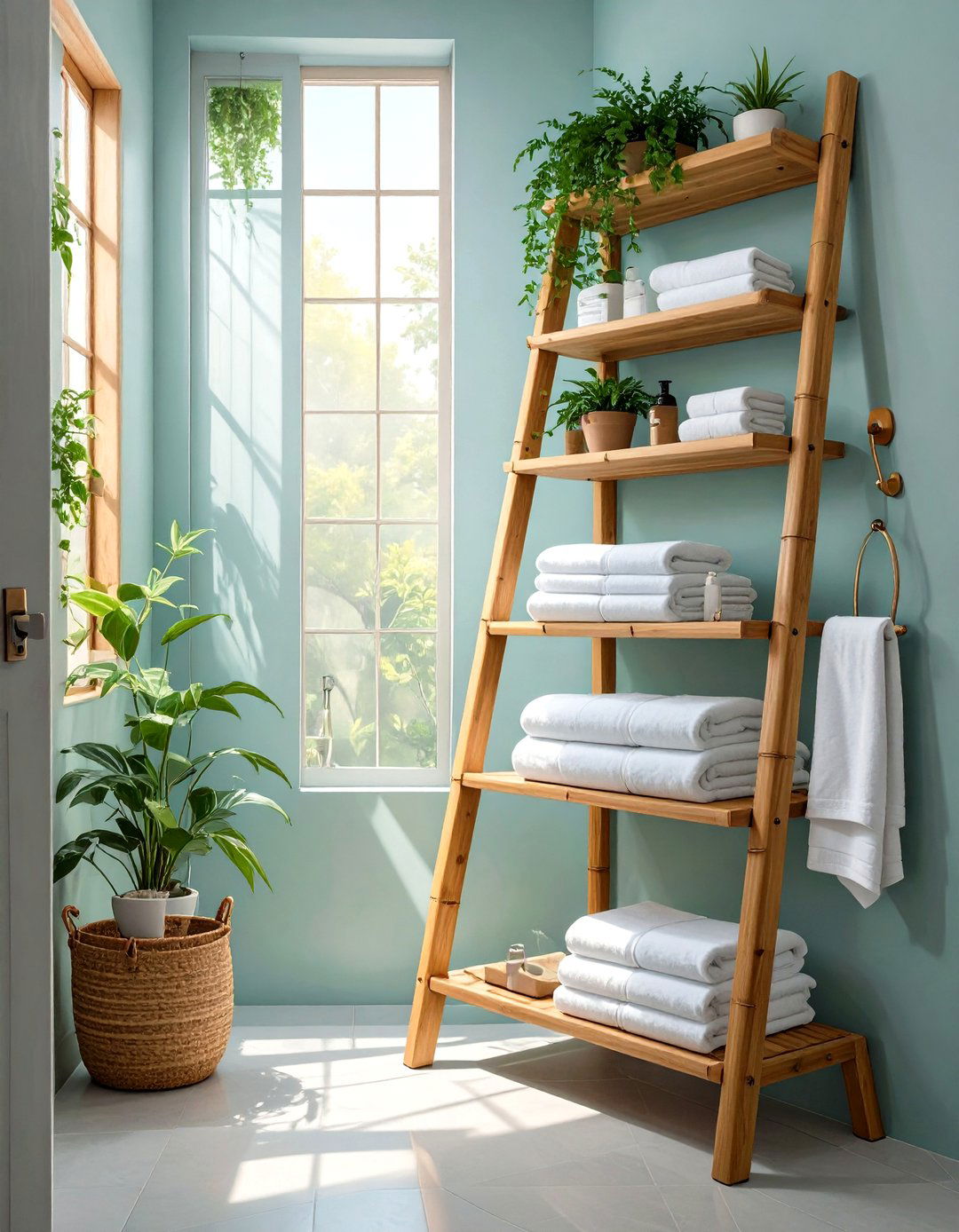 Add Ladder Shelving - 30 small bathroom renovation ideas