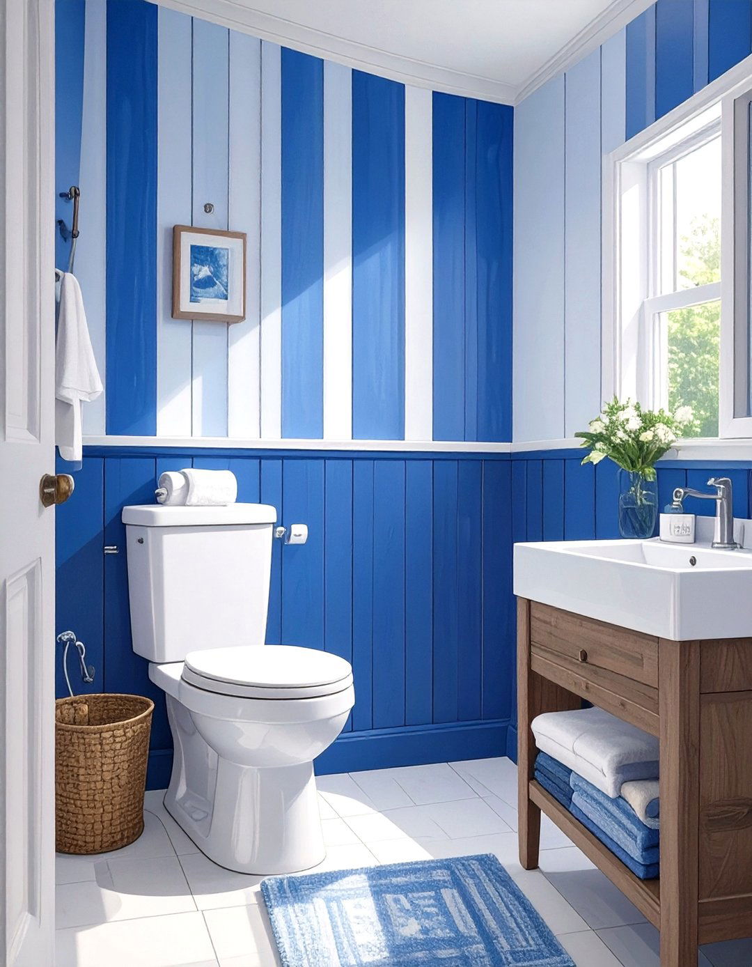 Add Vertical Stripe Accents - 30 small bathroom decorating ideas