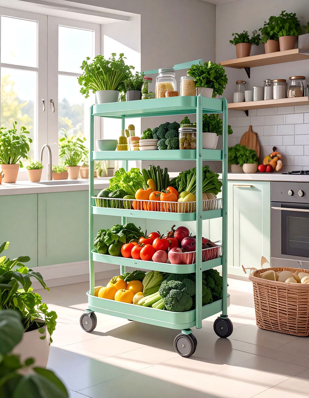 Add a Slim Rolling Storage Cart - 30 small kitchen storage ideas