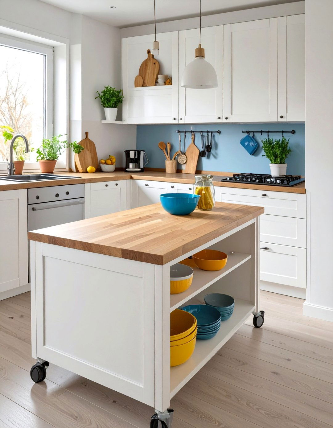 Add a Small Kitchen Island with Wheels - 30 small kitchen decorating ideas