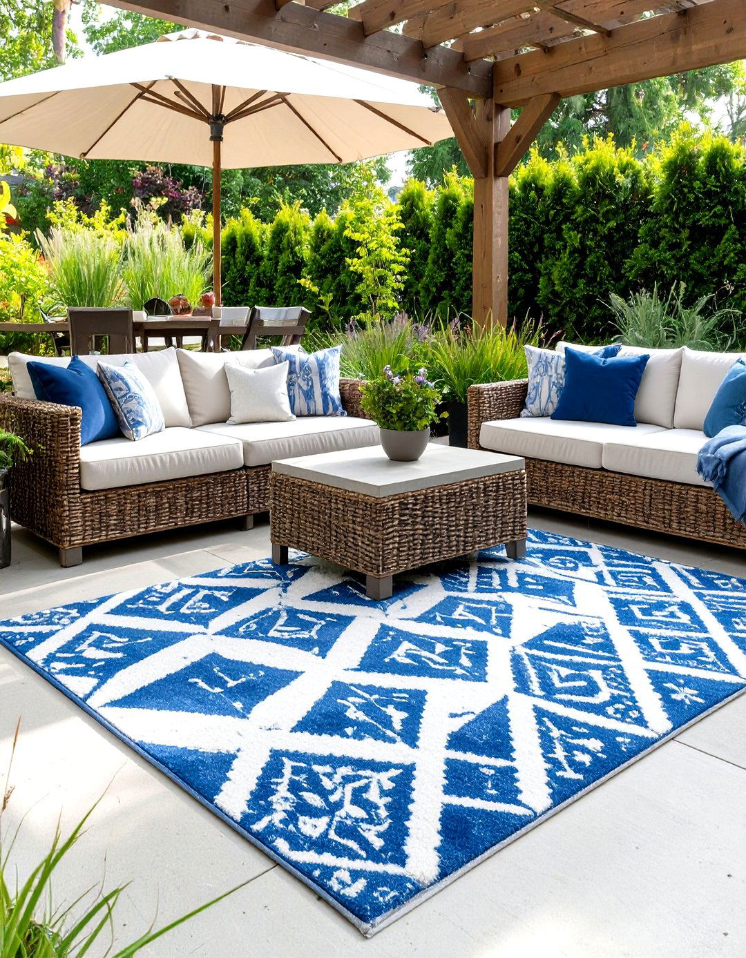 Add an Outdoor Rug to a Patio - 30 simple backyard landscaping ideas