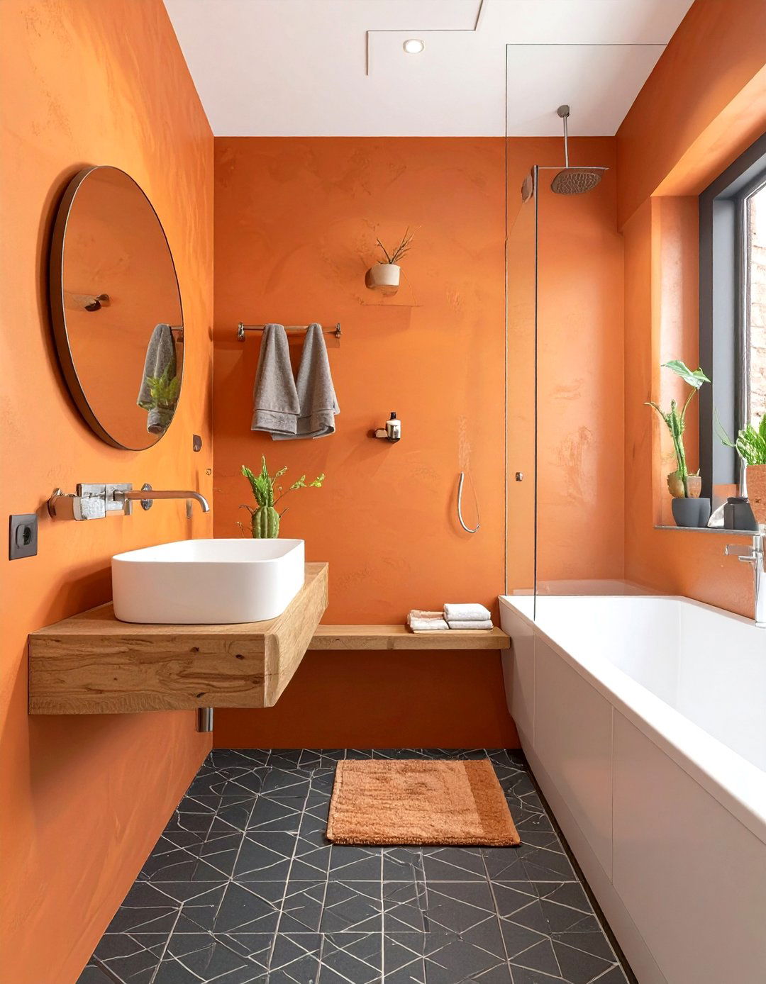 Adding Burnt Orange Statement Walls - 30 small bathroom color trends 2025
