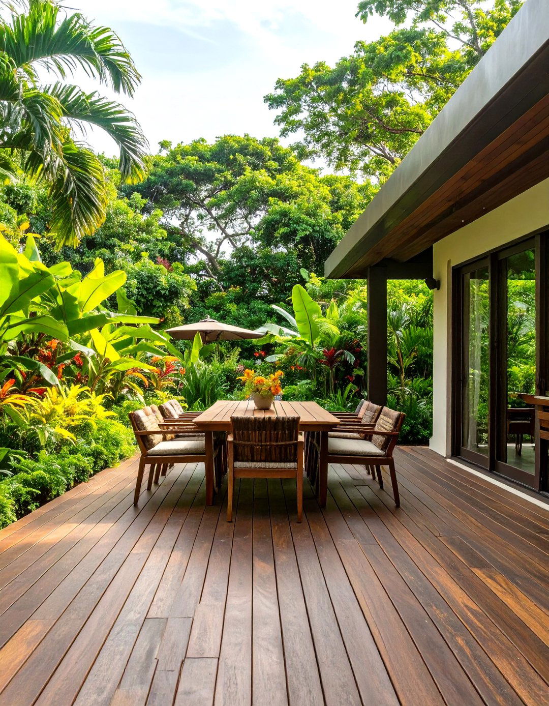 Adding Outdoor Seating with Rattan Furniture in a Tropical Garden - 30 tropical garden ideas