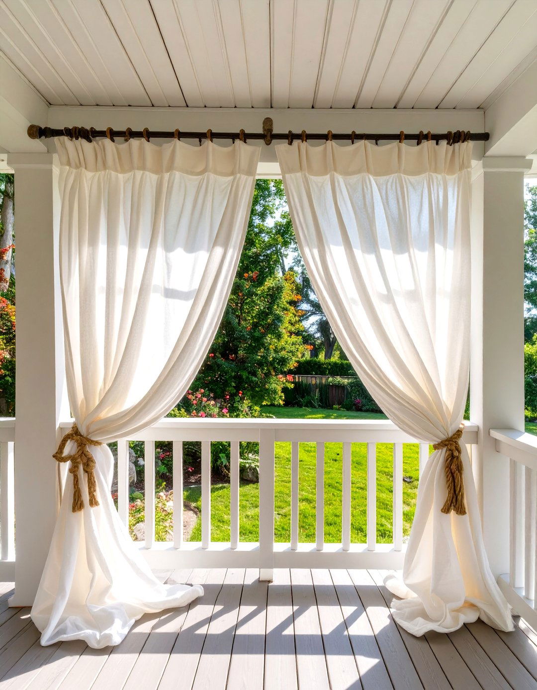Adding Privacy with Outdoor Curtains - 30 simple screened in porch ideas