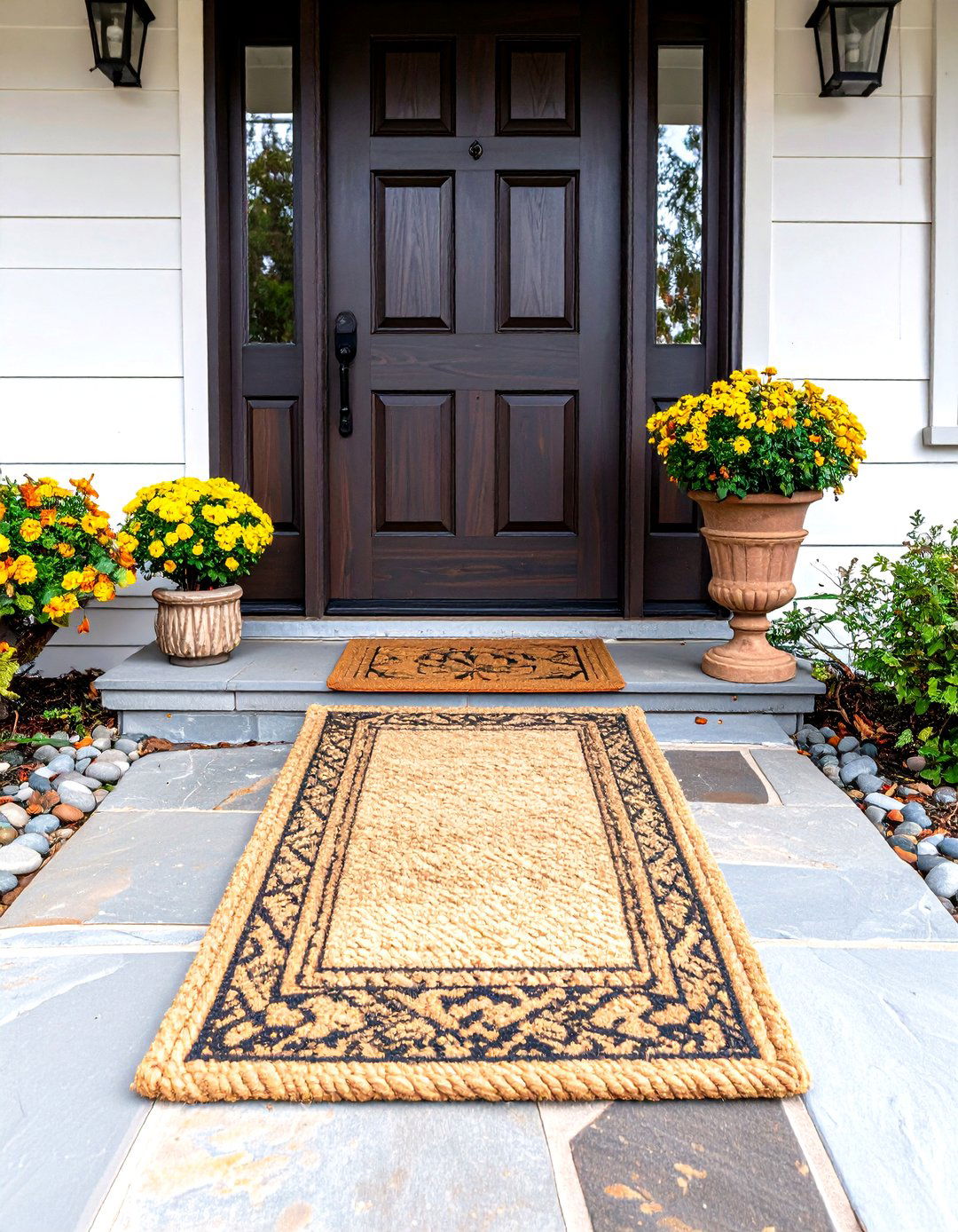 Adding a Rustic Jute or Braided Doormat - 30 rustic front porch decorating ideas