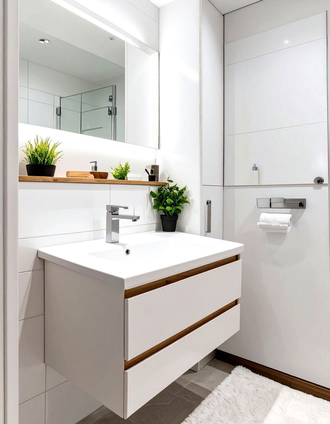 Adding a Small Stool or Bench - 30 small white bathroom ideas