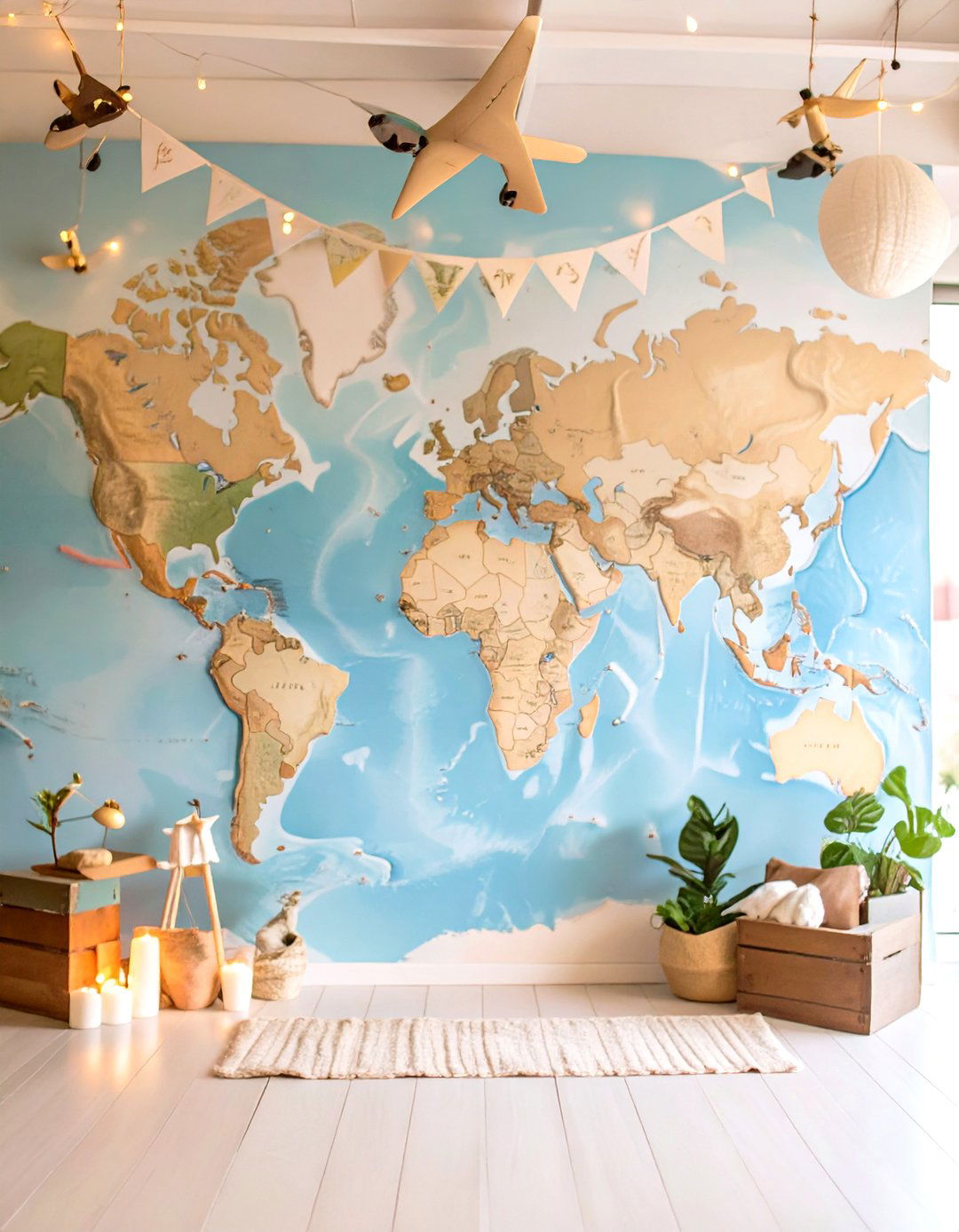 Adventure Awaits World Map - 30 baby shower backdrop ideas