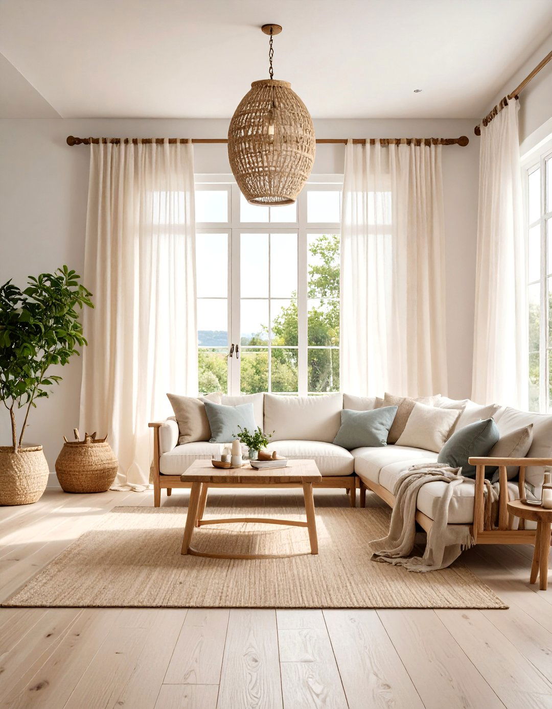 Airy Linen Curtains for a Coastal Retreat - 30 living room window treatment ideas