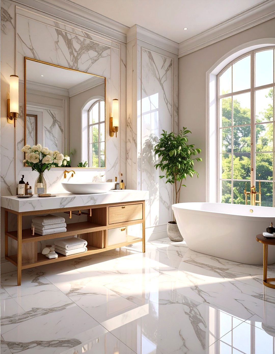 All White Bathroom with Marble Accents - 30 small white bathroom ideas
