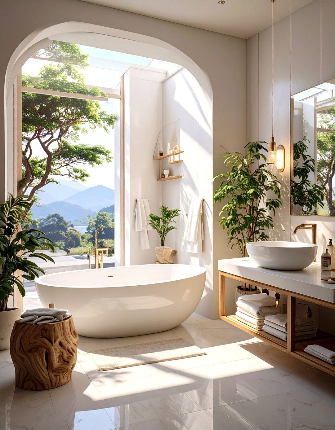 All White Bathroom with Sculptural Elements - 30 modern white bathroom ideas