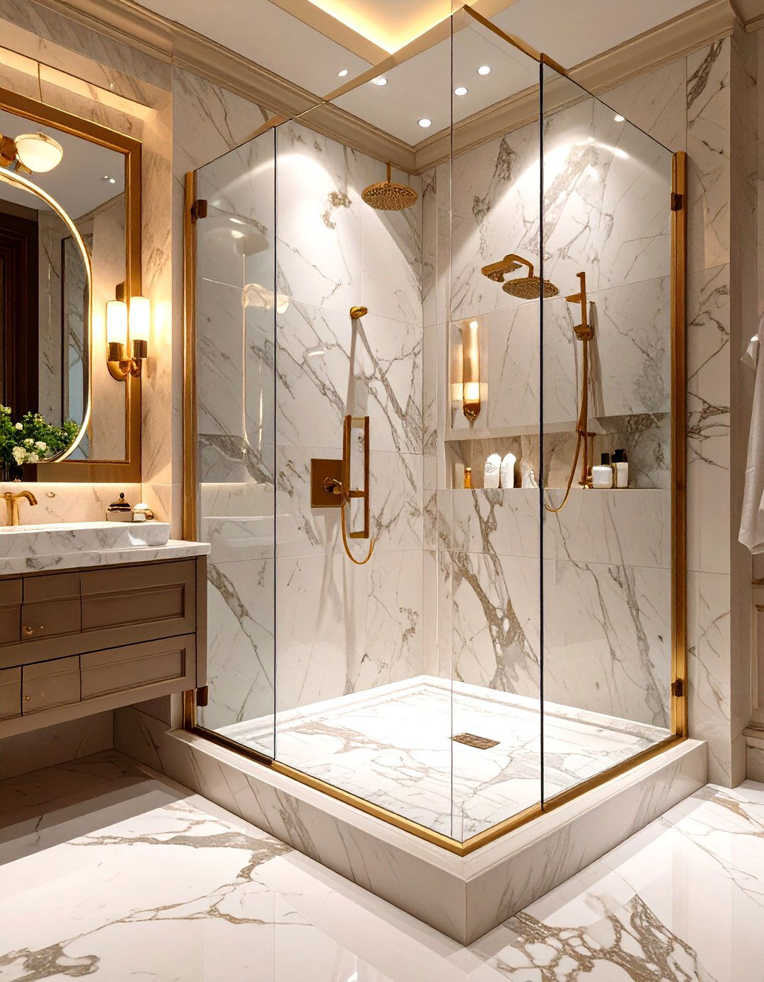 All White Marble Luxury Shower - 30 corner shower ideas