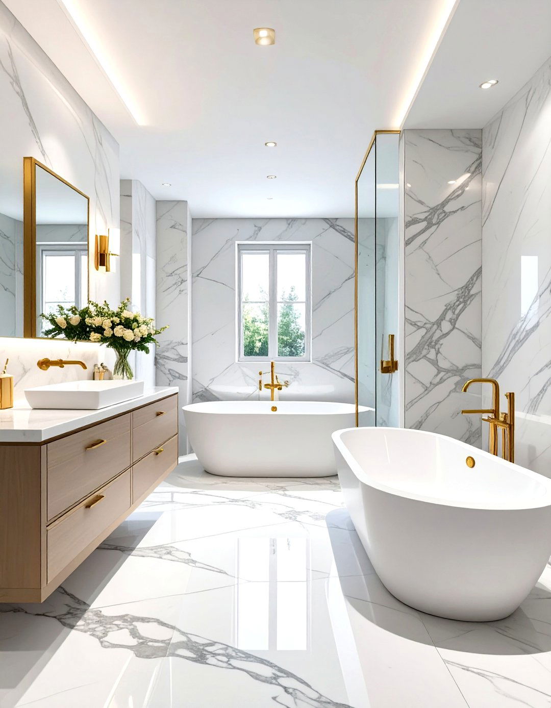 All White Marble Wet Room - 30 wet room bathroom ideas