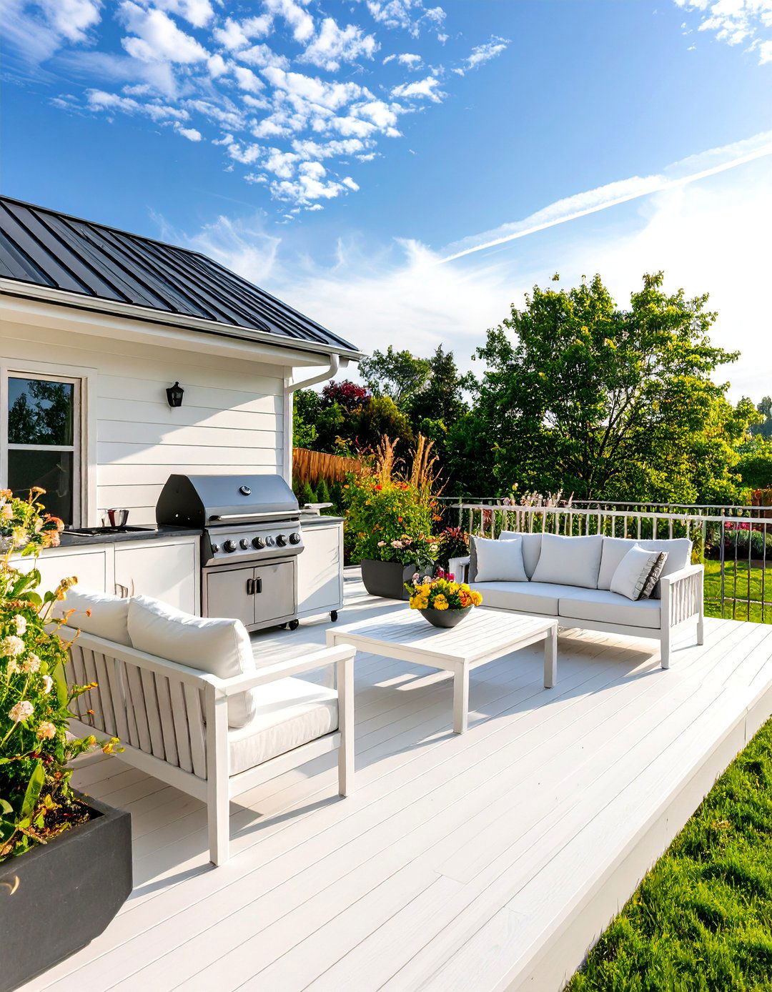 All White Minimalist BBQ Terrace - 30 backyard bbq ideas