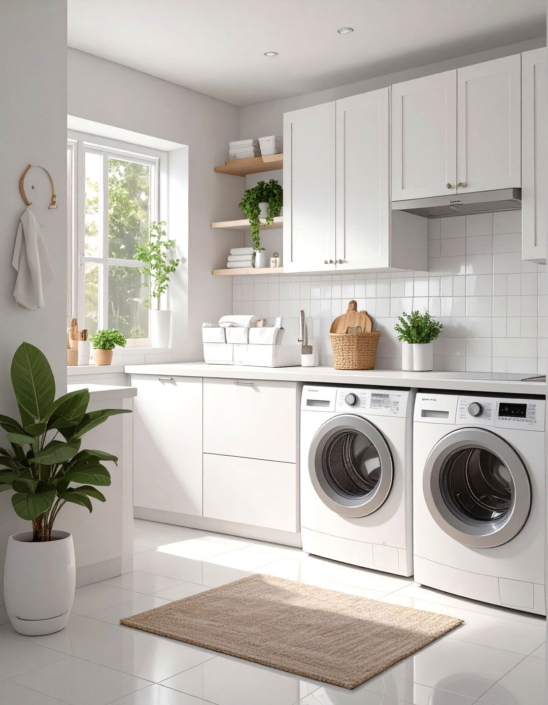 All White Minimalist Laundry Room - 30 narrow laundry room ideas