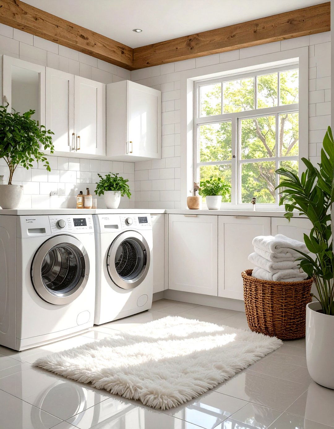 All White Serene Sanctuary - 30 combination small bathroom and laundry room combo designs