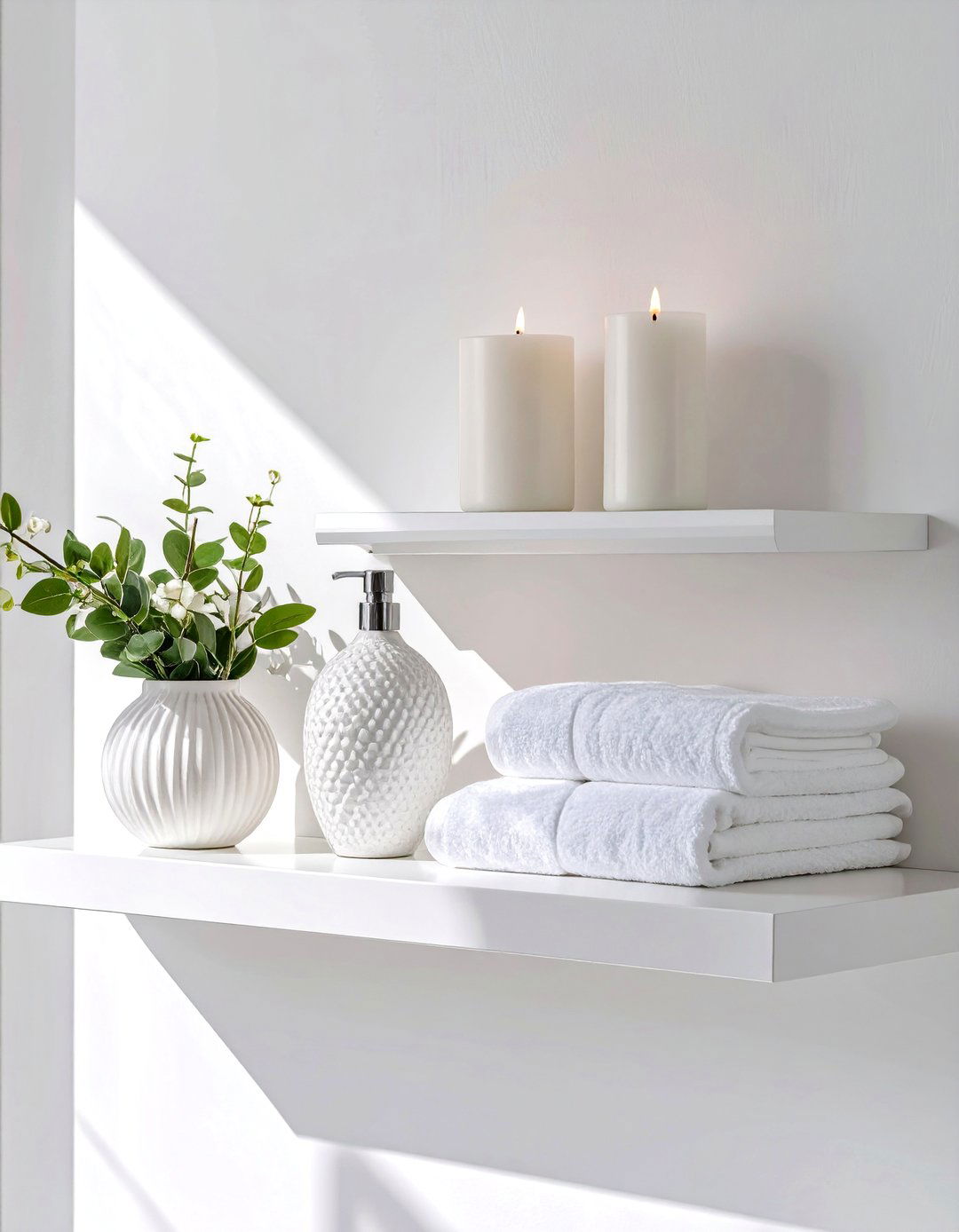 All White Serenity Bathroom Shelf - 30 bathroom shelf decor ideas