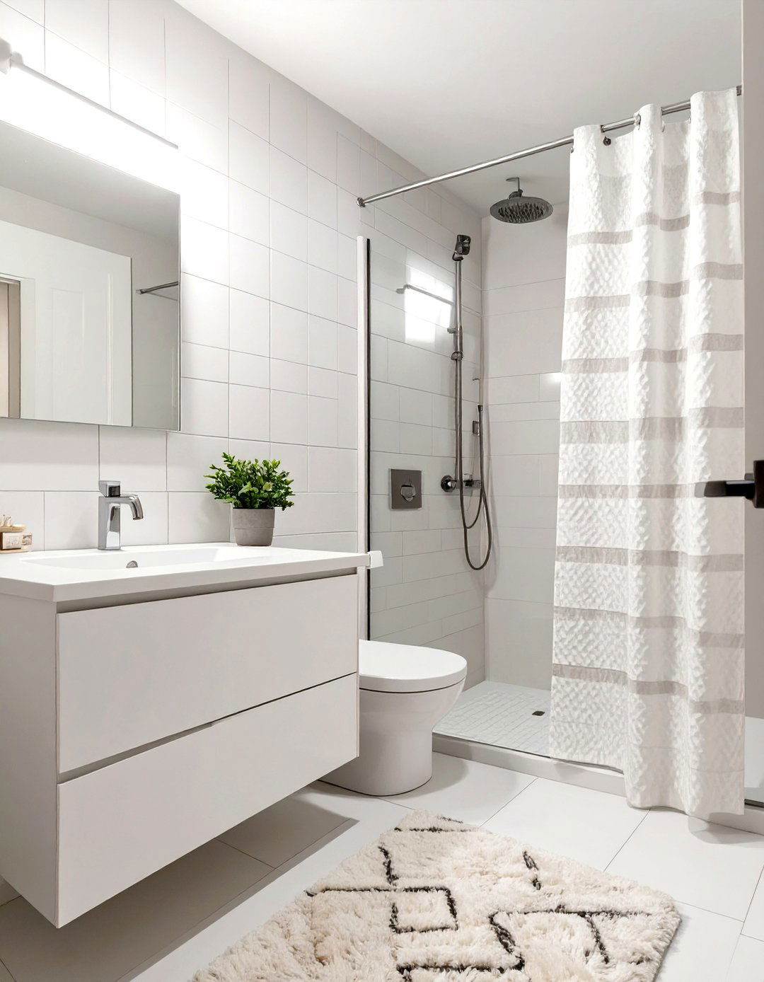 All White Small Bathroom with Texture - 30 cheap bathroom ideas for small bathrooms