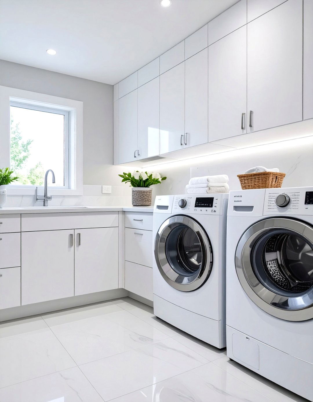 All White Stackable Laundry Room Design - 30 stackable laundry room ideas