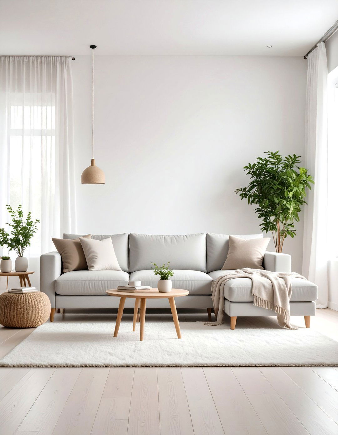All White with Grey Sofa Living Room - 30 light grey couch living room ideas