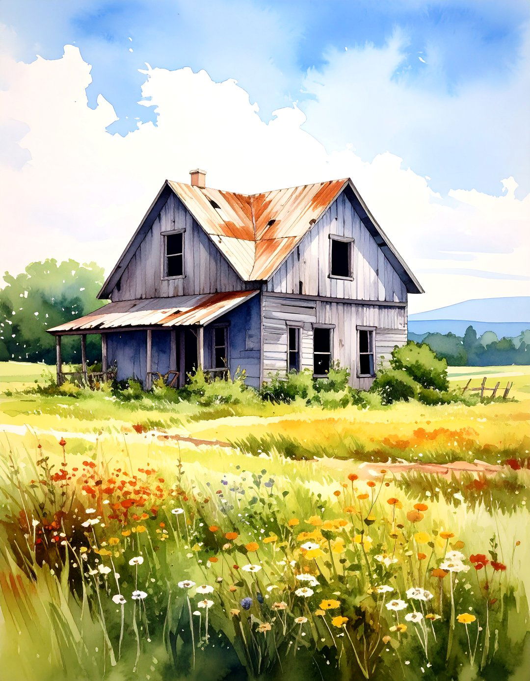 An Abandoned Farmhouse in a Field - 30 landscape drawing ideas