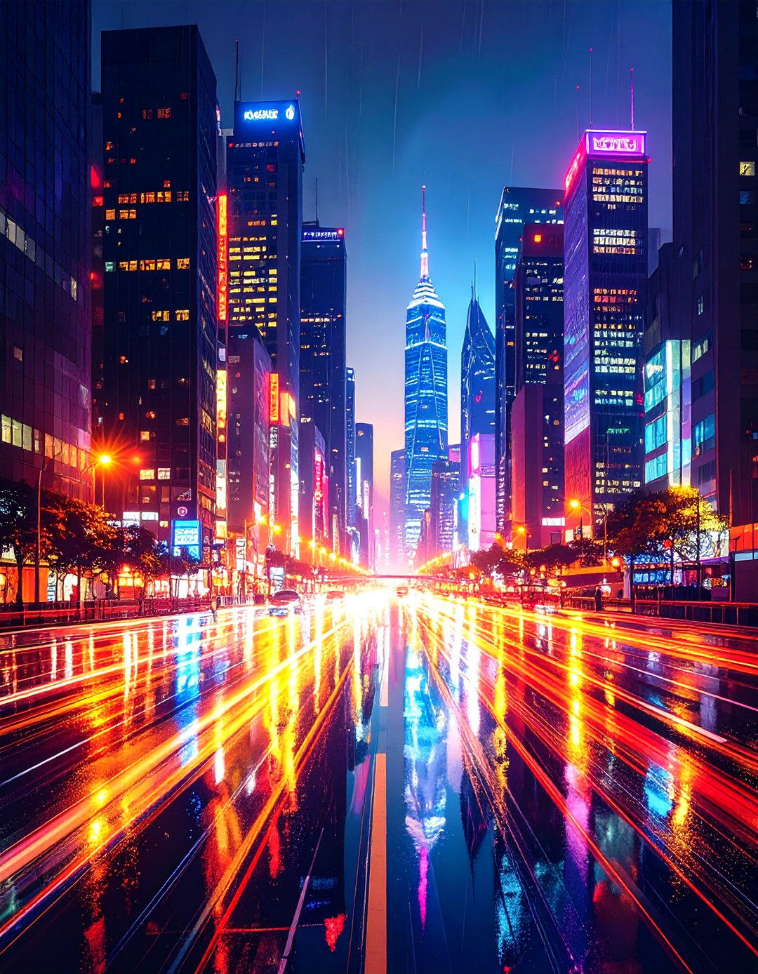 An Abstract Urban Landscape at Night - 30 landscape painting ideas