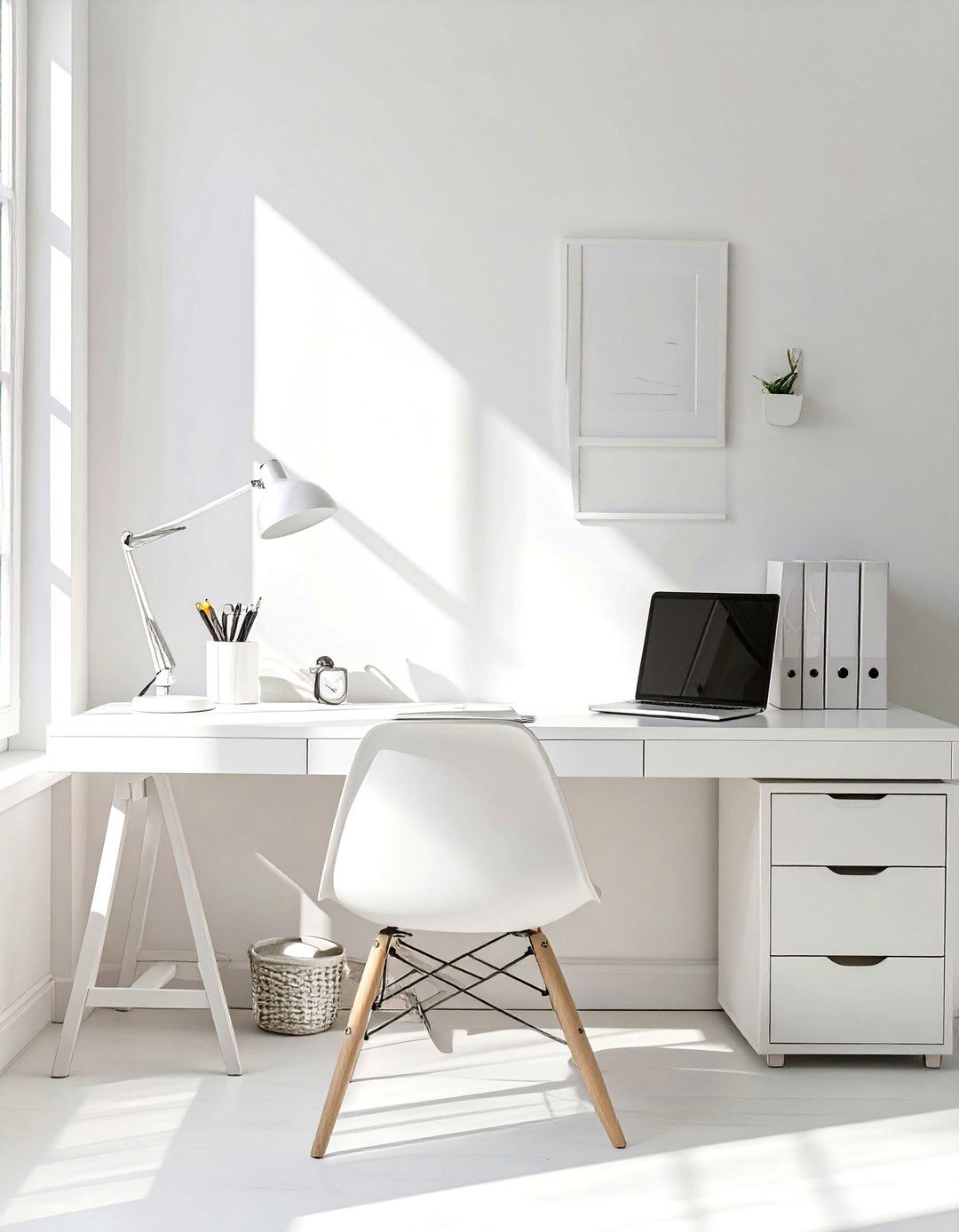 An All White Minimalist Desk - 30 office desk organization ideas
