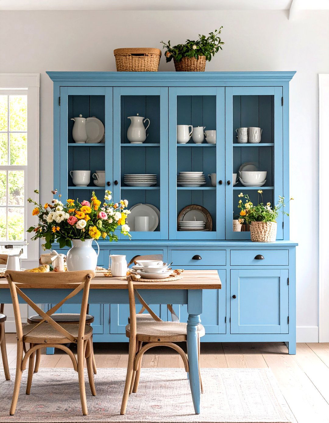 An Antique Hutch for Display - 30 rustic farmhouse interior design ideas