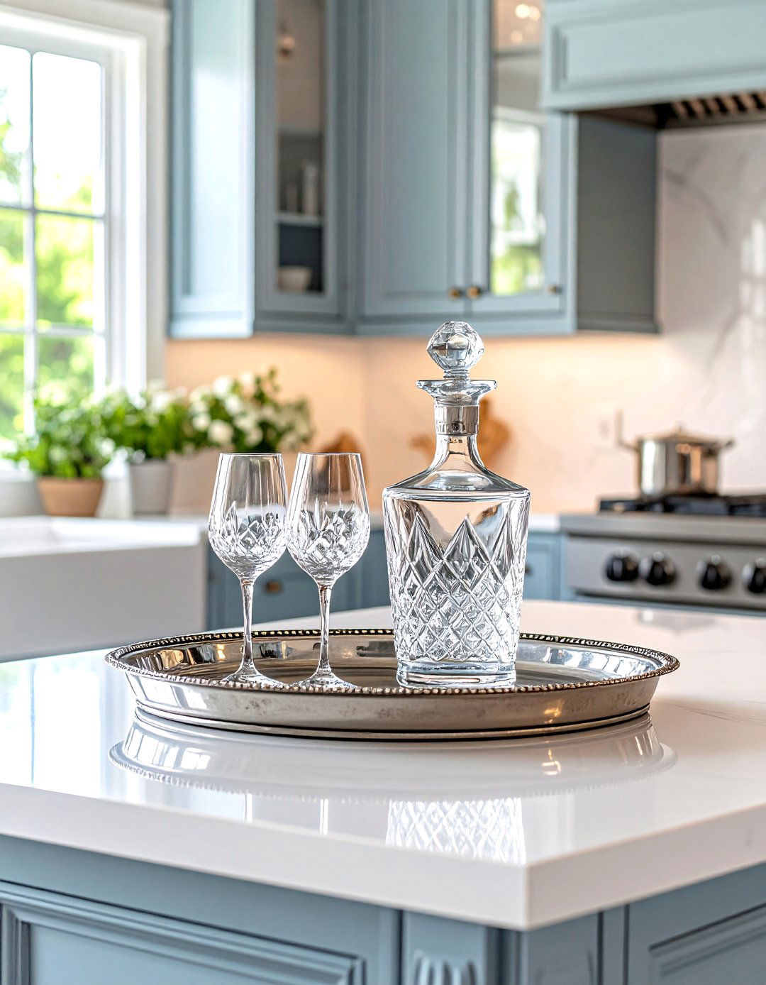 An Antique Silver Tray - 30 kitchen island centerpiece ideas
