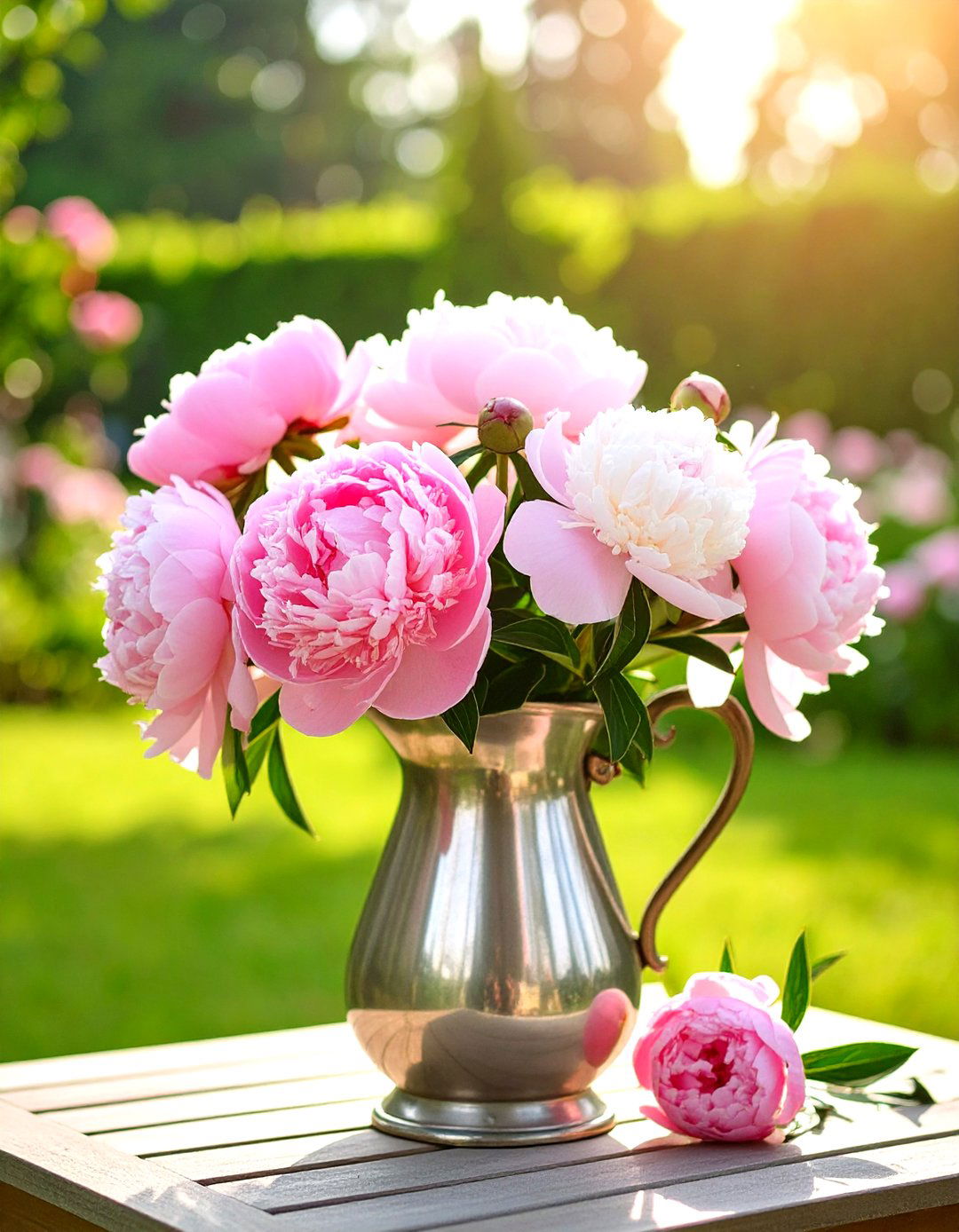An Antique Silver Water Pitcher - 30 outdoor table decor ideas