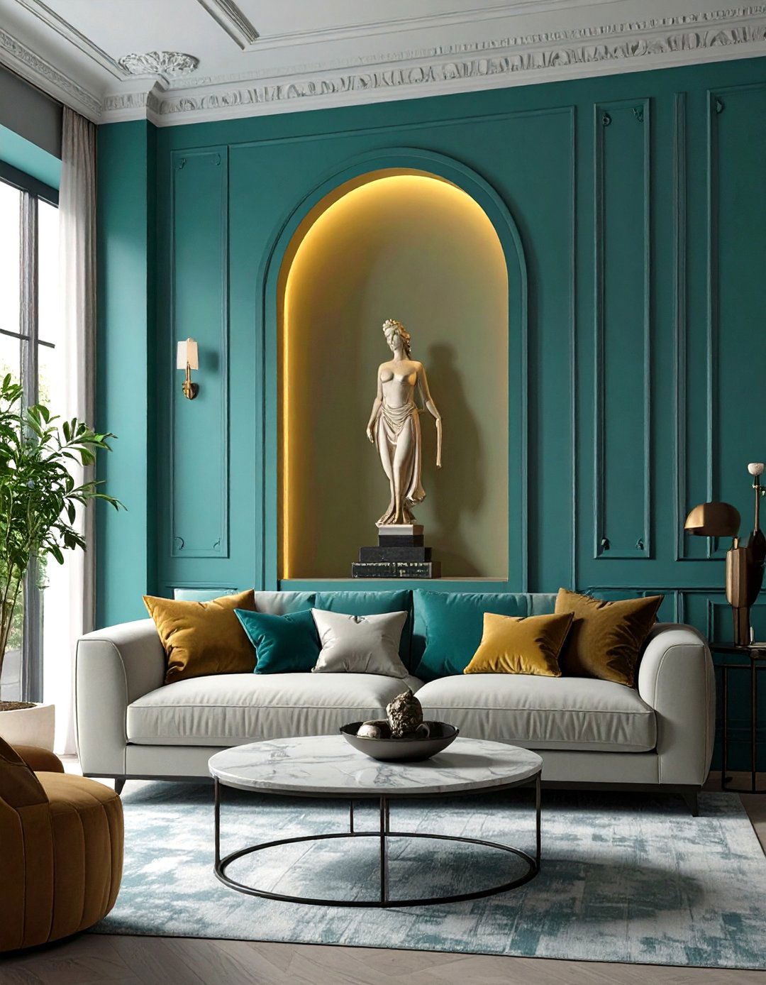 An Architectural Niche with Lighting - 30 creative living room wall decor ideas