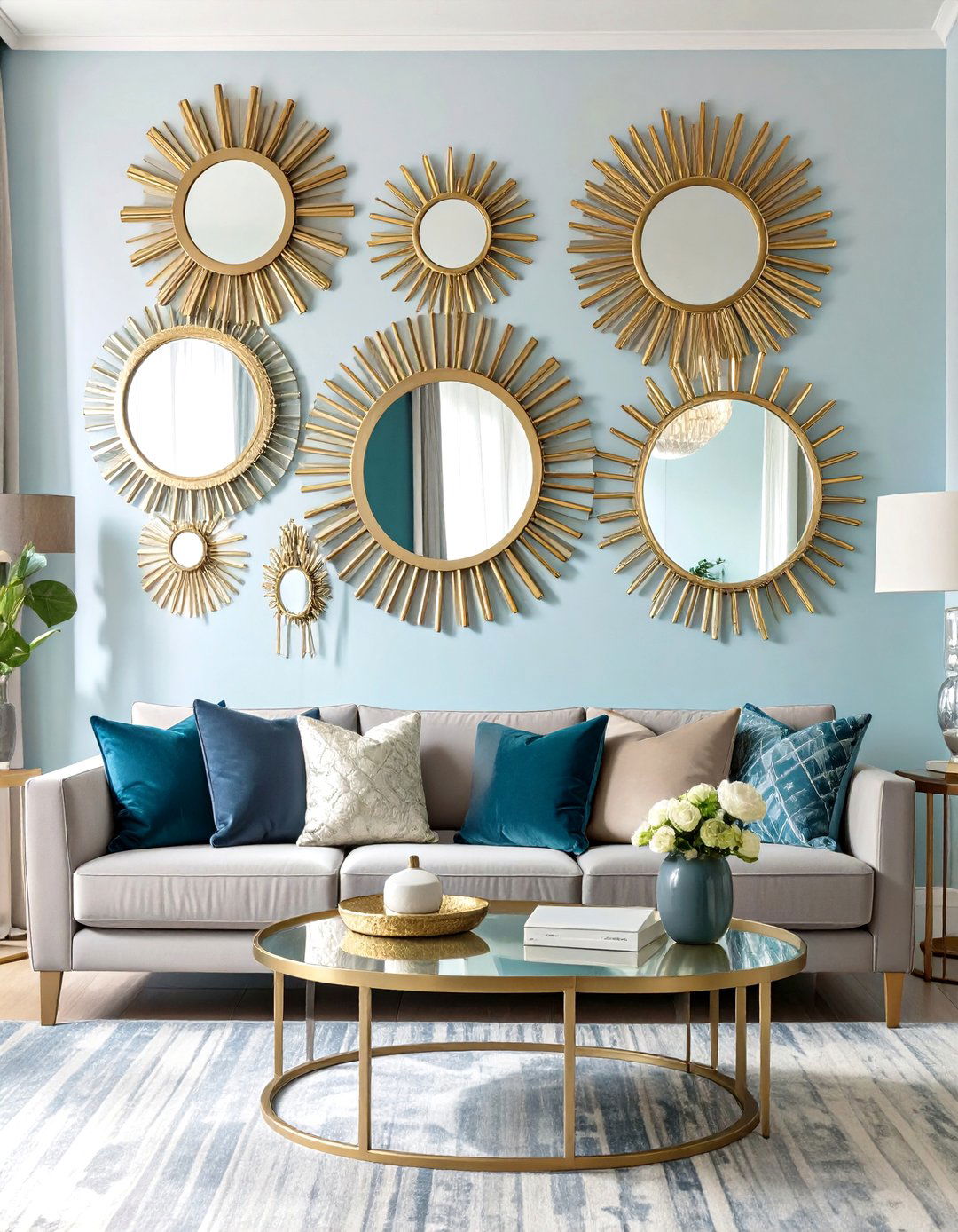 An Arrangement of Decorative Mirrors - 30 wall decoration ideas for living room