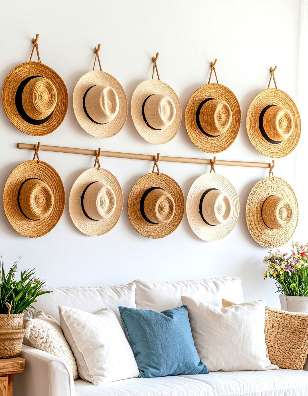 An Arrangement of Hats - 30 large wall decor ideas for living room