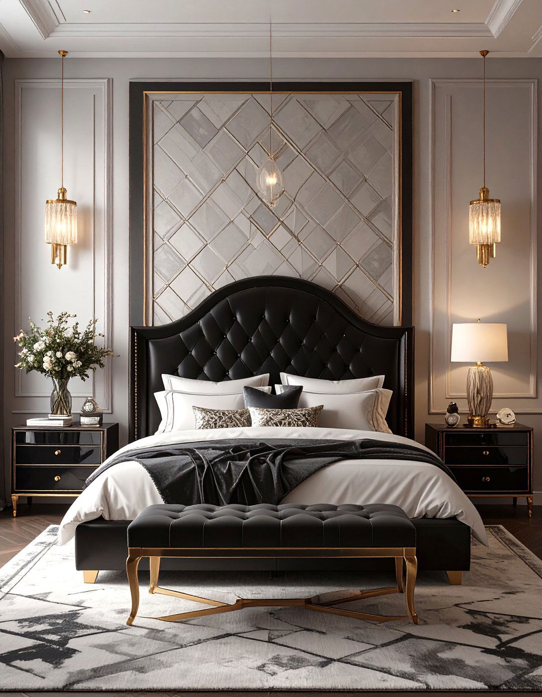 An Art Deco Black and White Bedroom - 30 black and white bedroom ideas