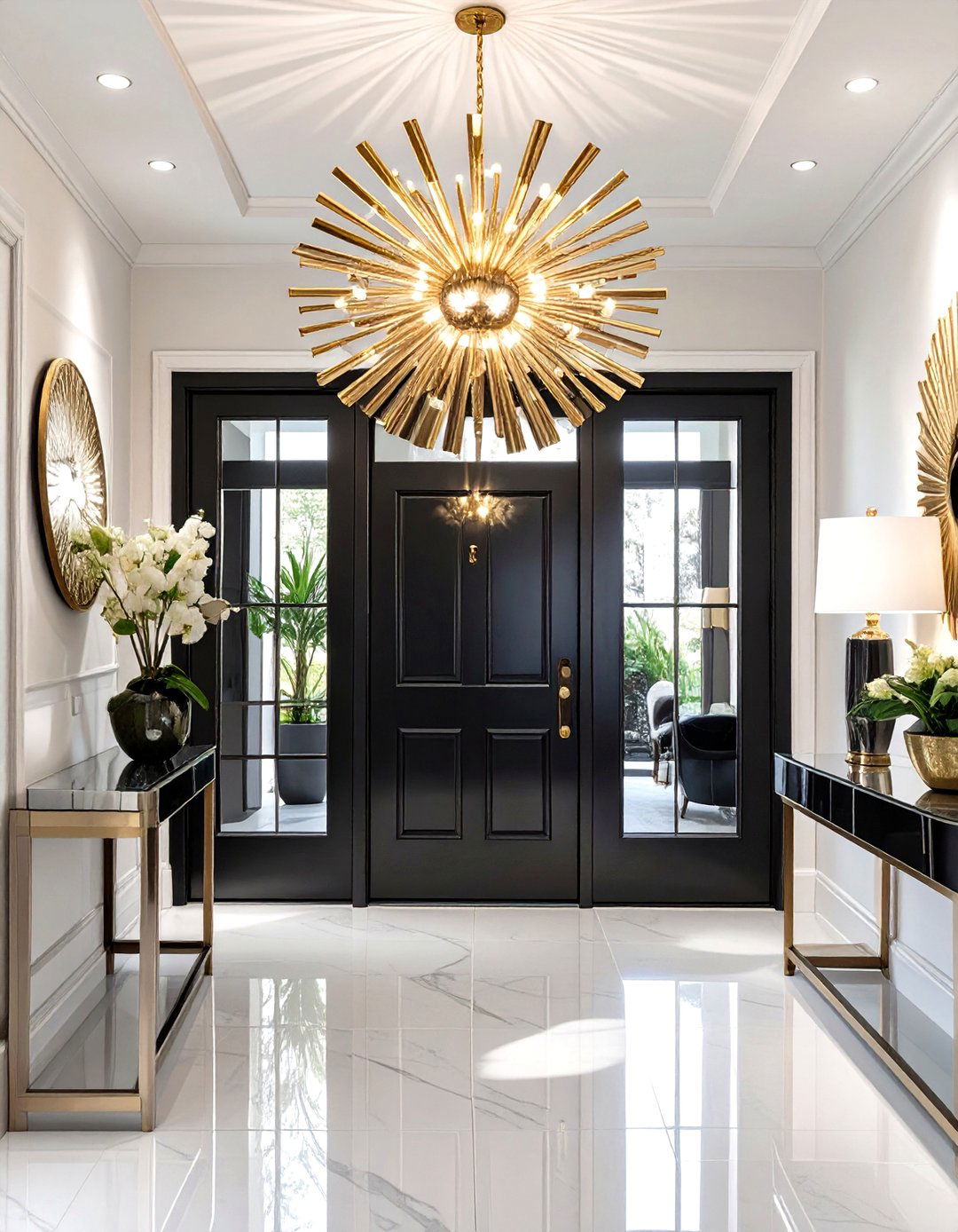 An Art Deco Sunburst Foyer Chandelier - 30 foyer chandelier ideas