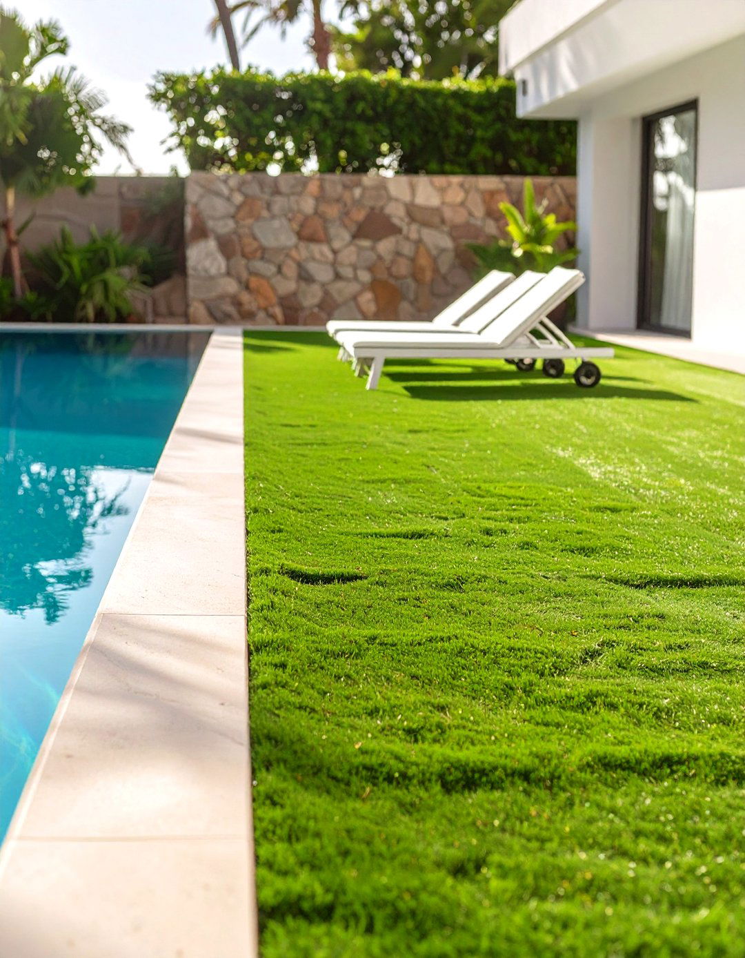 An Artificial Turf Pool Landscape - 30 low maintenance pool landscape design ideas