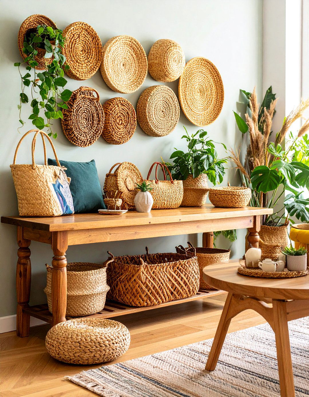 An Eclectic Collection of Woven Baskets - 30 wall decor ideas