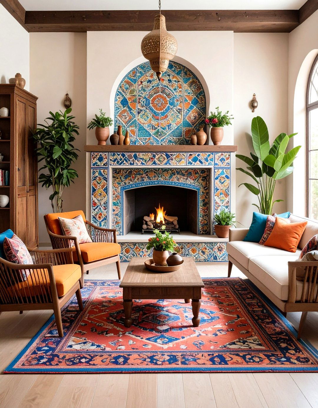 An Eclectic Tiled Living Room Fireplace - 30 living room fireplace ideas