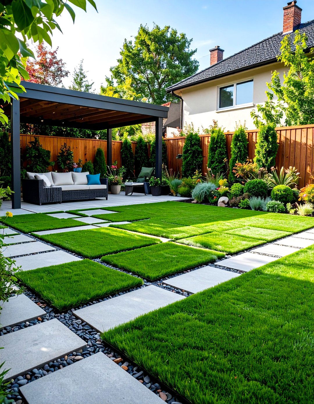 An Eco Friendly Permeable Design - 30 backyard ideas with pavers and turf
