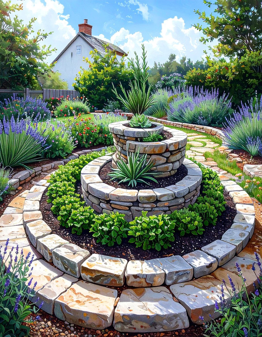An Edible Herb Spiral Garden - 30 low maintenance cottage garden ideas