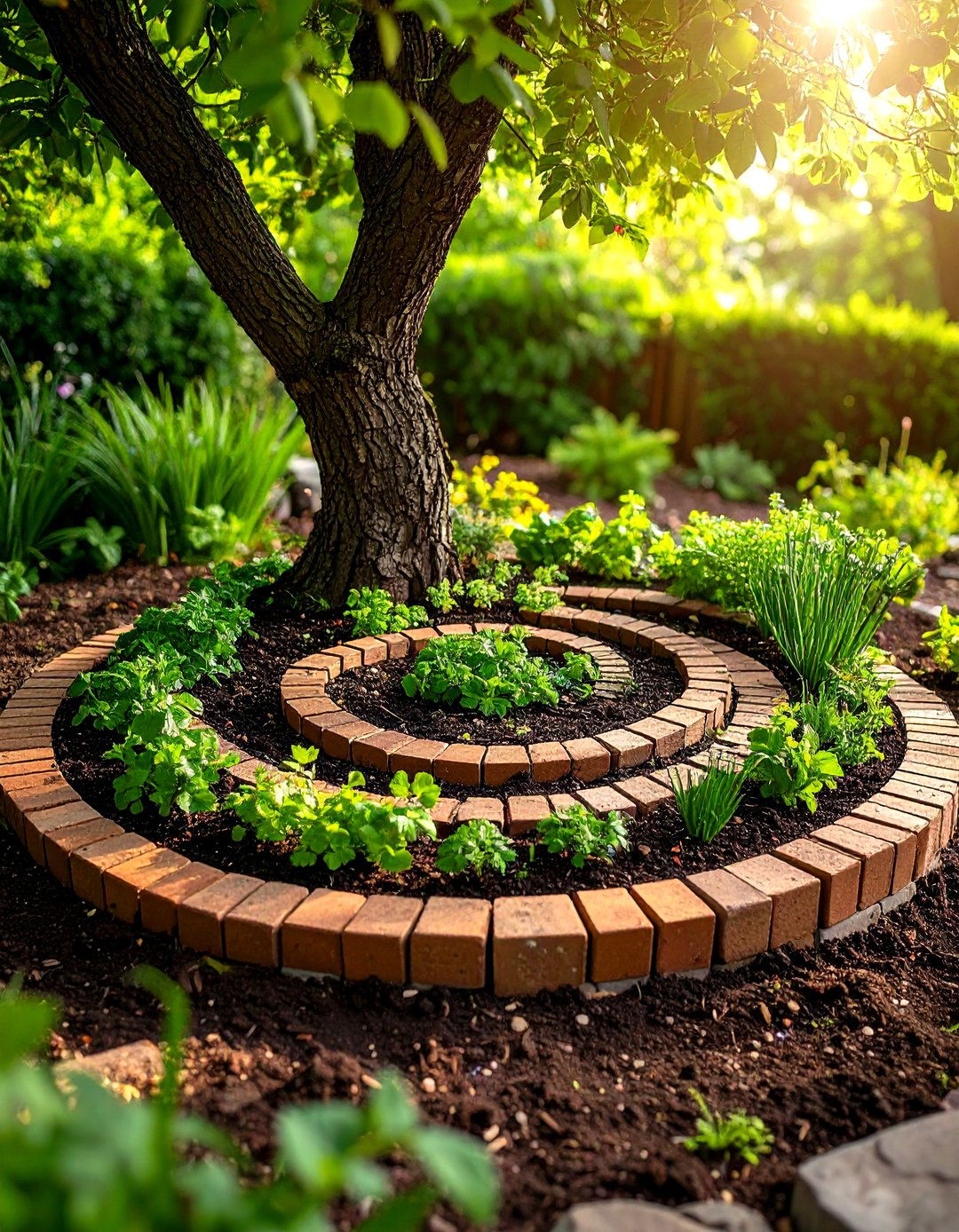 An Edible Herb Spiral in the Sun - 30 landscaping ideas around tree roots