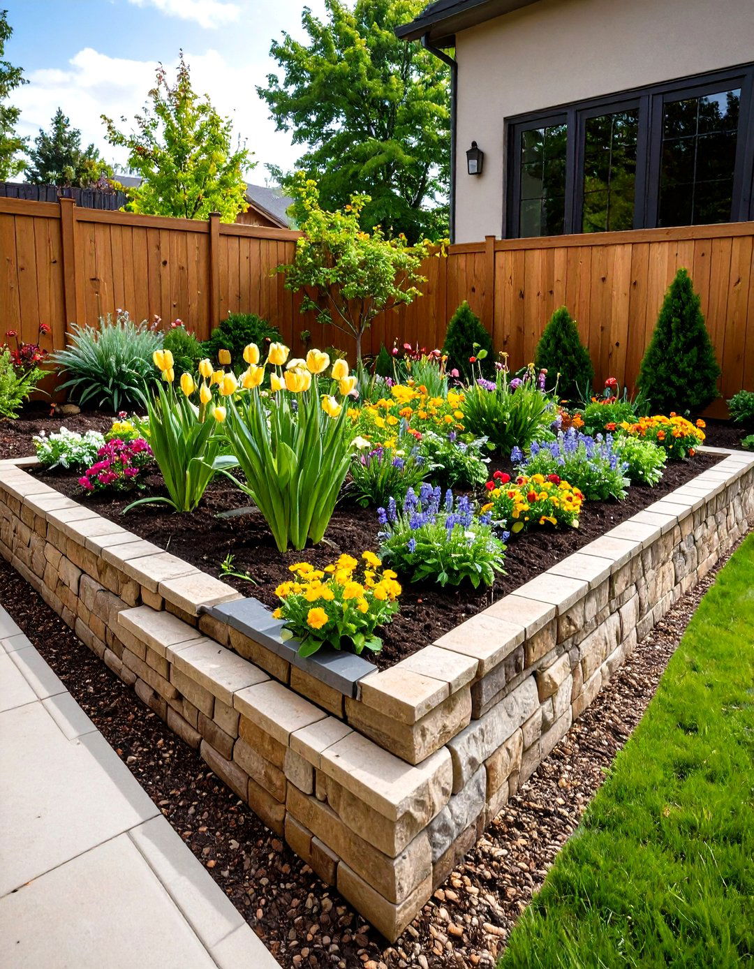 An Elevated Garden Bed with Stone Veneer - 30 garden ideas with rocks