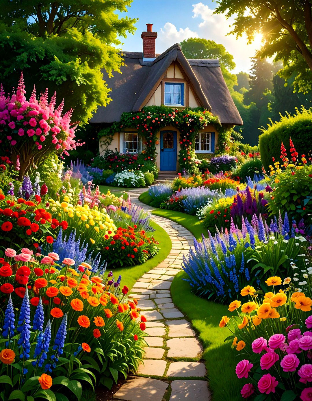 An English Cottage Garden Painting - 30 landscape painting ideas