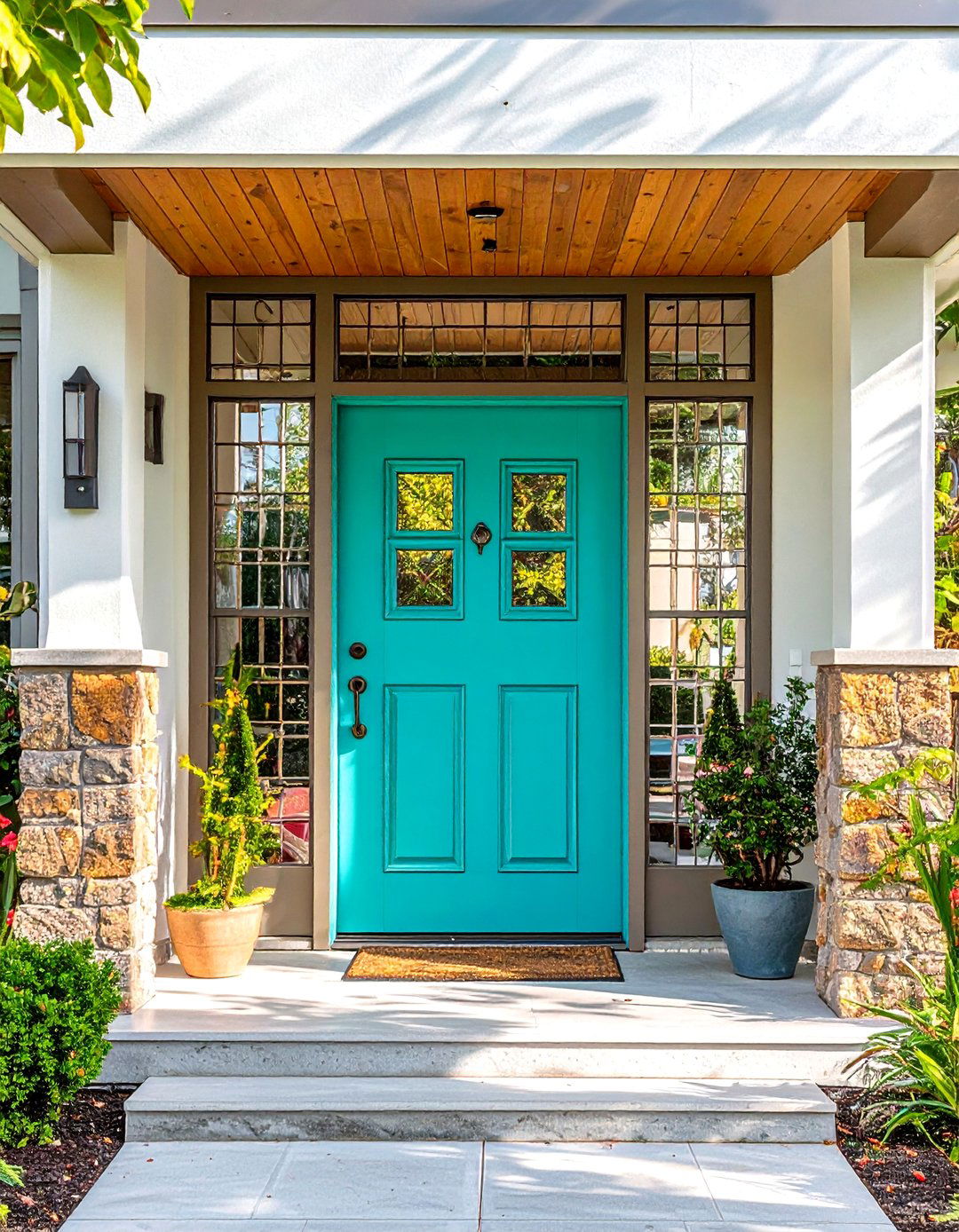 An Entry with a Statement Front Door - 30 mid century interior design ideas
