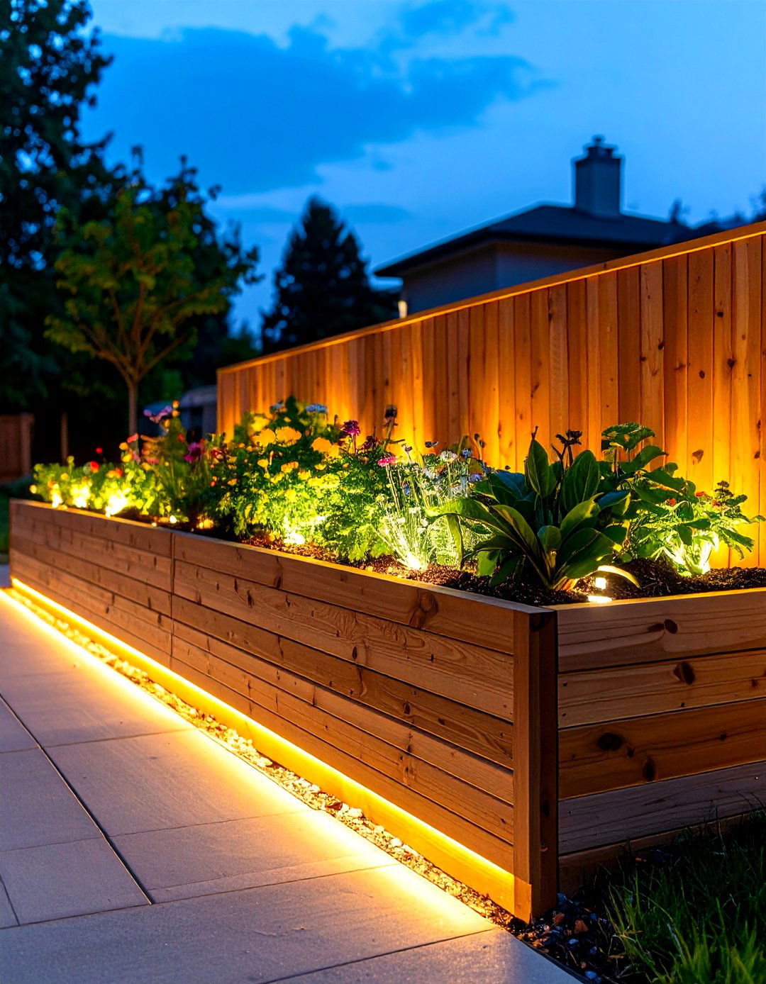 An Illuminated Raised Planter Box - 30 driveway border landscaping ideas